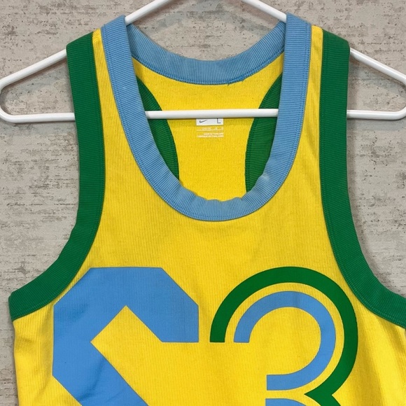 Nike Ribbed Tank Top 33 Yellow Green Sz L Cool Unique Athletic Track Gorpcore - Picture 2 of 14